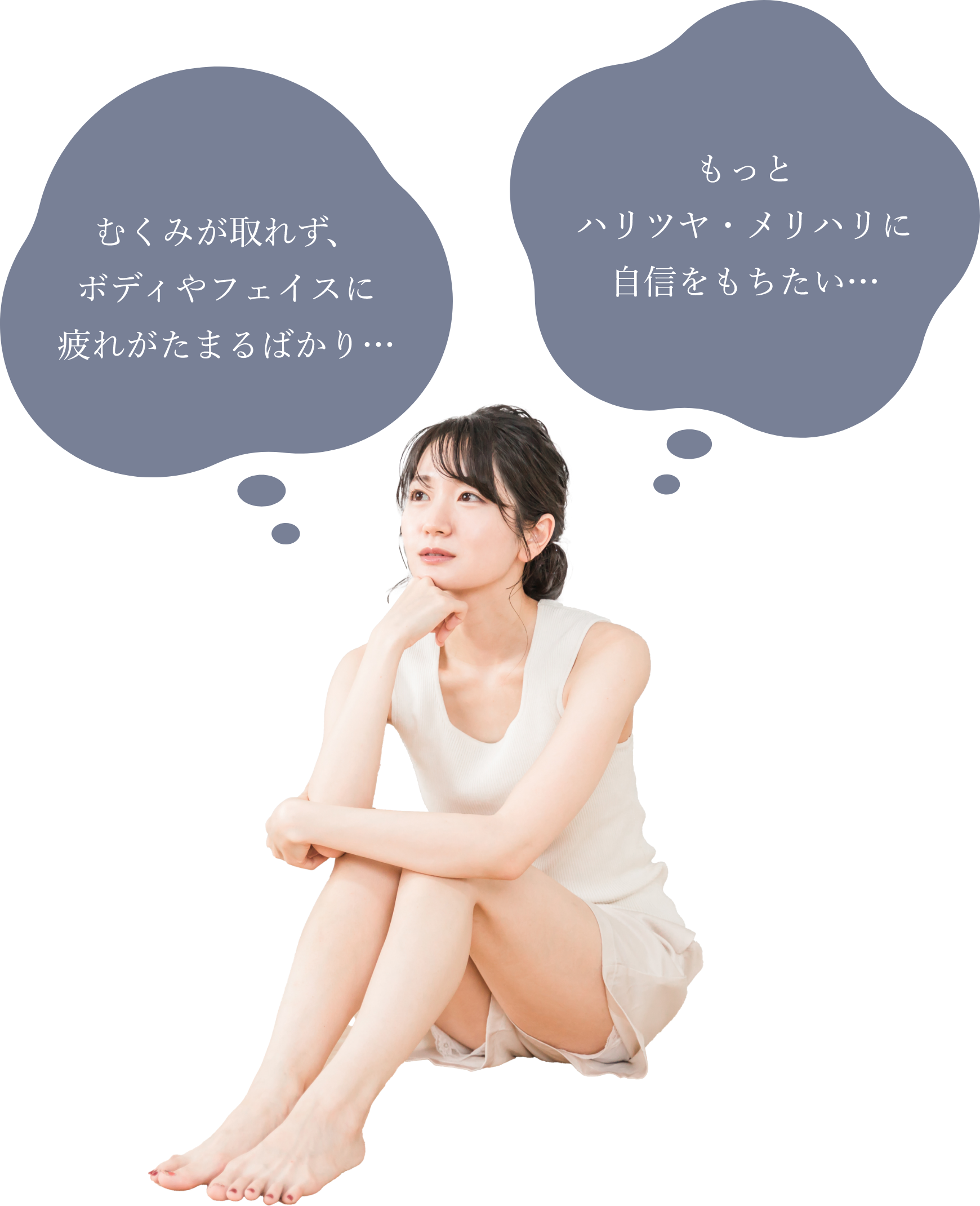 むくみが取れず、ボディやフェイスに疲れがたまるばかり…　もっとハリツヤ・メリハリに自信をもちたい…